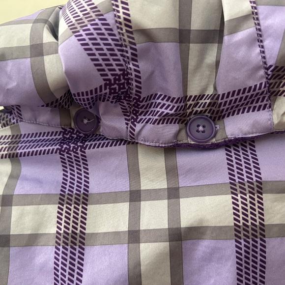 Purple lavender grey plaid belted fitted fleeced lined hooded winter jacket - Picture 13 of 16